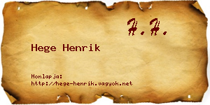Hege Henrik névjegykártya